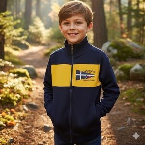 Nautica Boys XL Sailing Club Full Zip Track Sweatshirt Navy Yellow Cotton